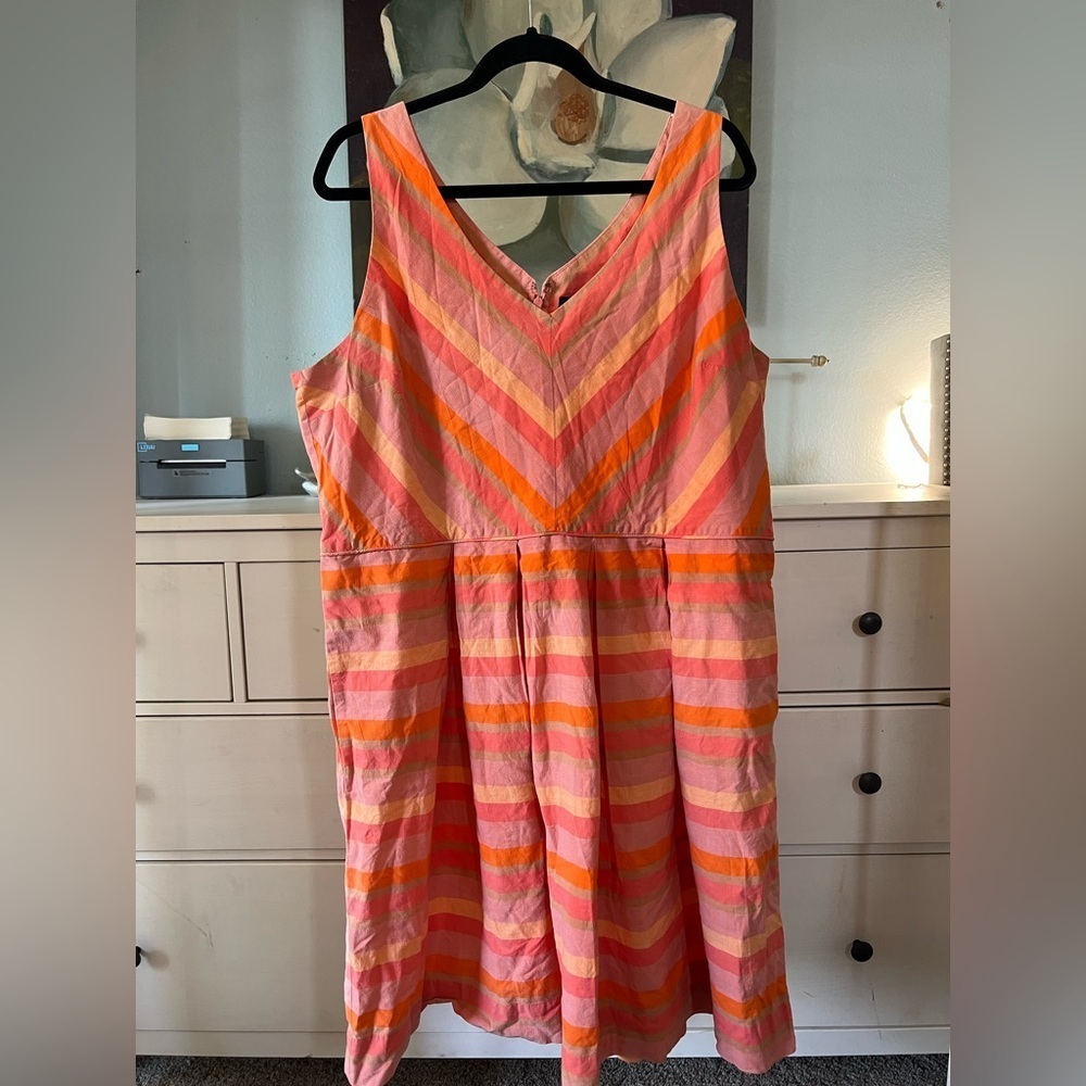 LANDS' END Striped Pink & Orange Womens Sundress - Size: 18